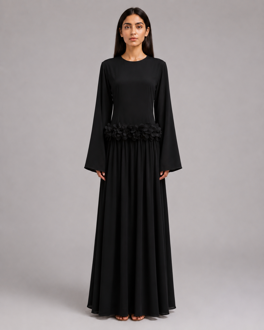 Ayla Floral Waist Maxi Dress - Black