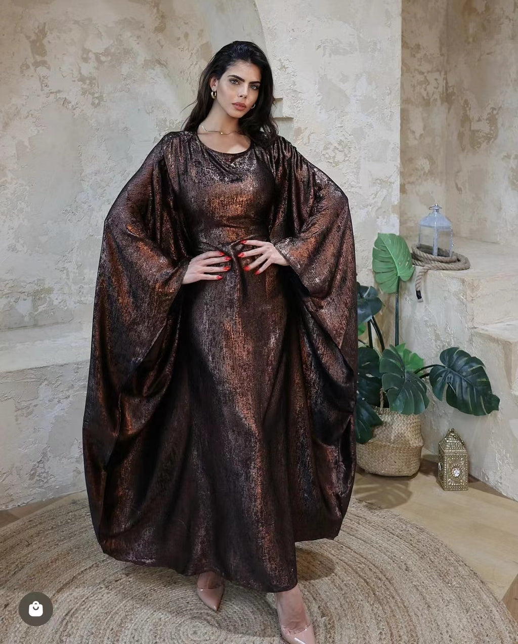 Soraya Shimmer Kaftan Dress - Coffee