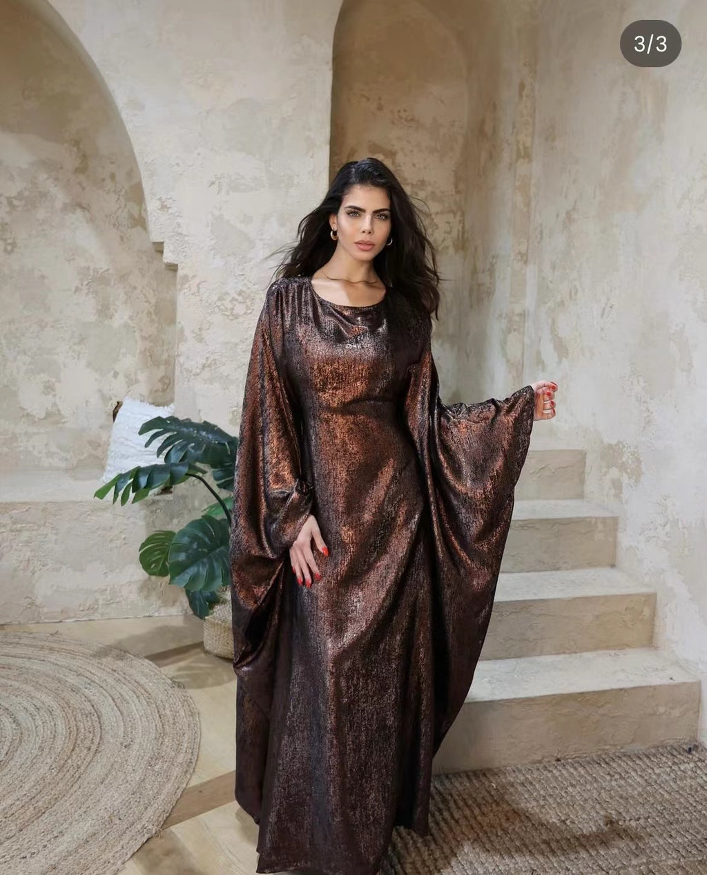 Soraya Shimmer Kaftan Dress - Coffee