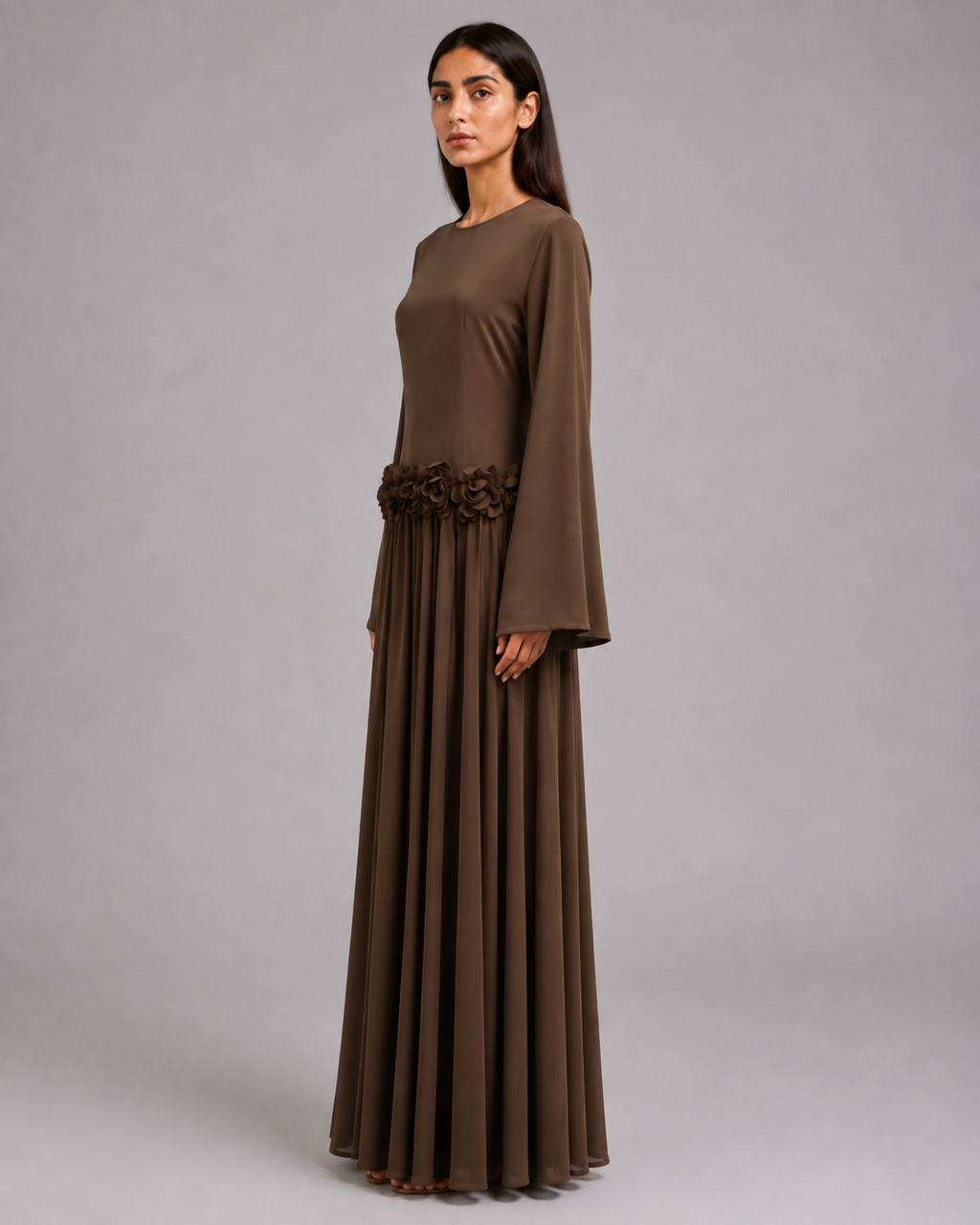Ayla Floral Waist Maxi Dress - Brown