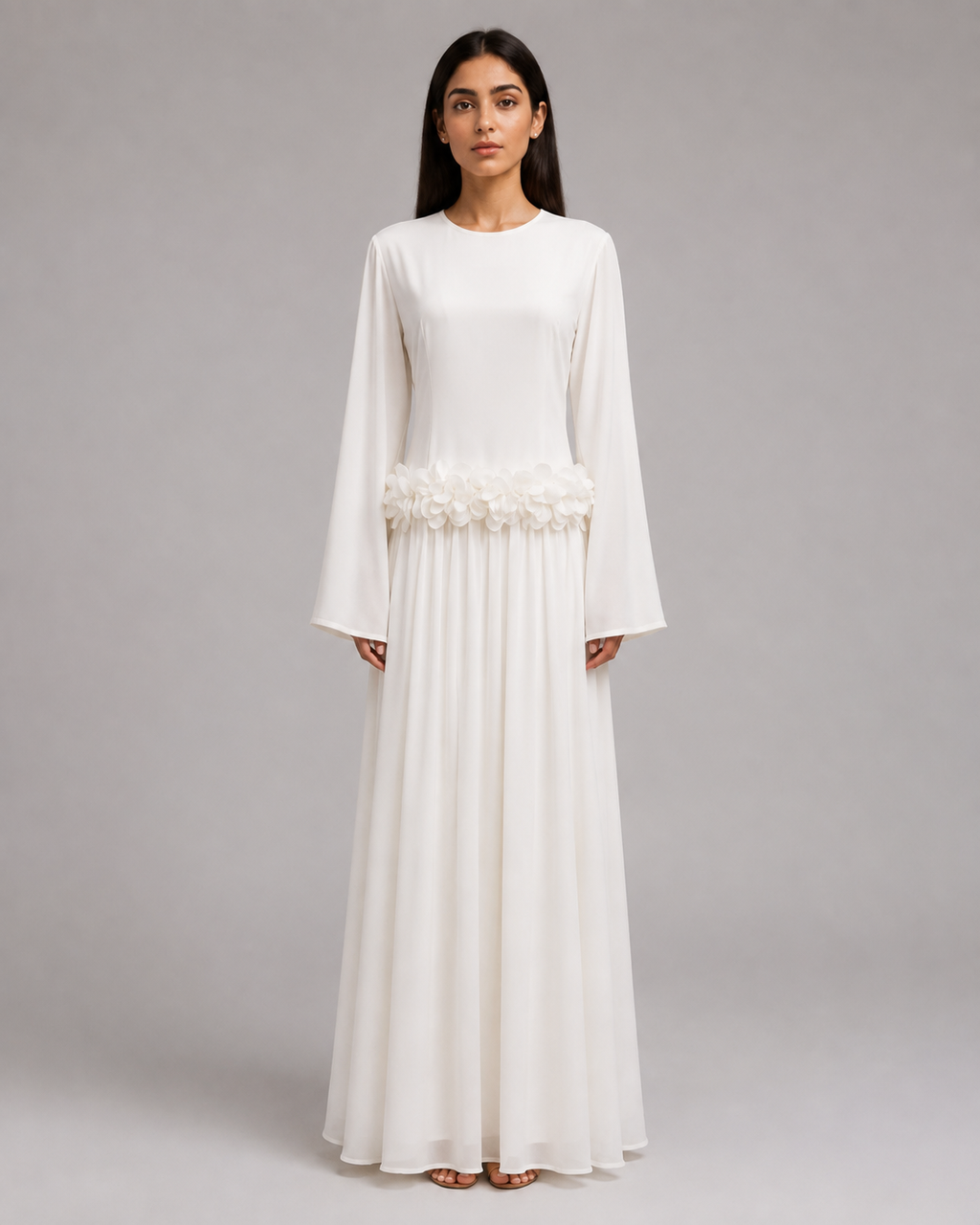 Ayla Floral Waist Maxi Dress - White