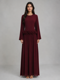 Ayla Floral Waist Maxi Dress - Burgundy