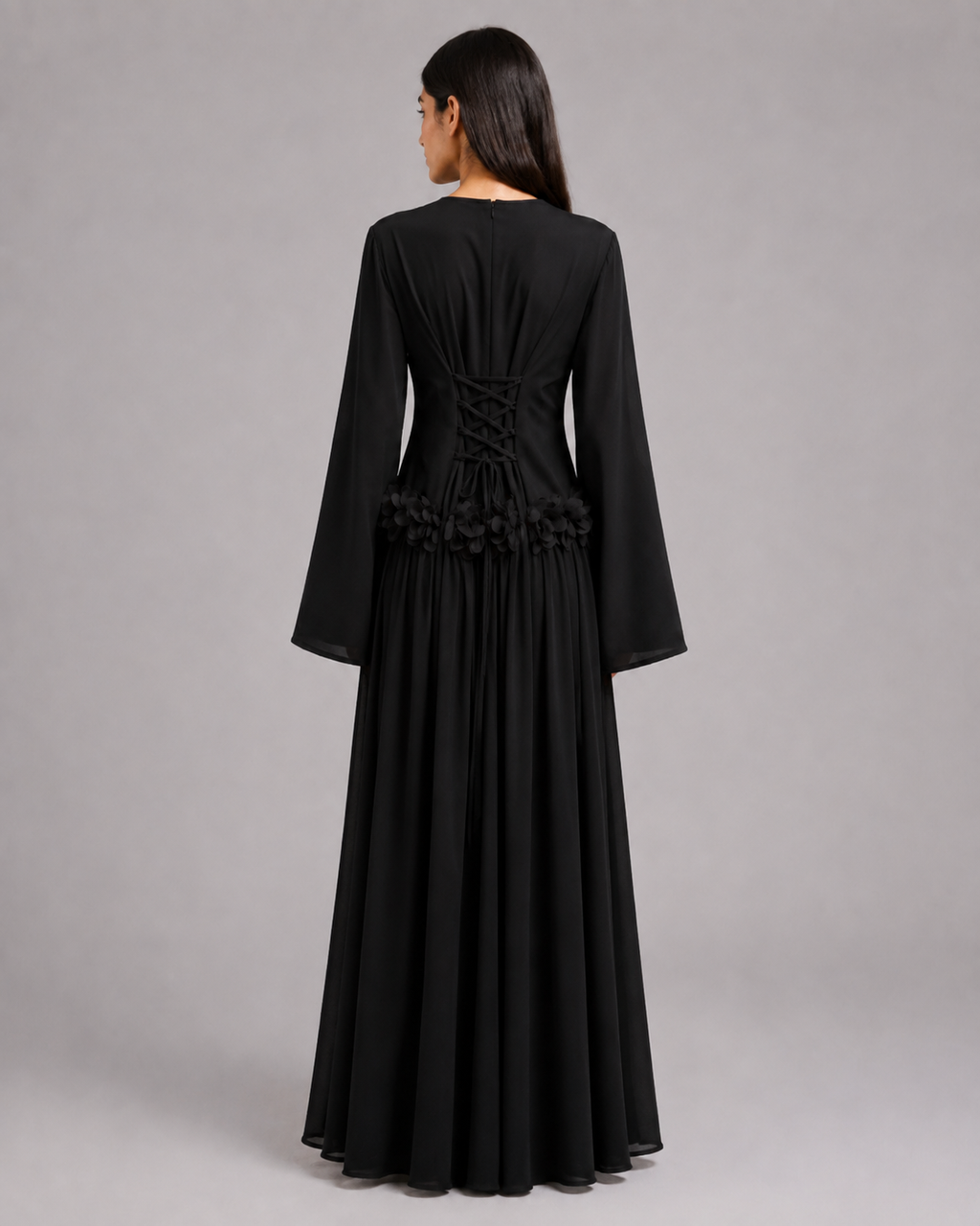 Ayla Floral Waist Maxi Dress - Black