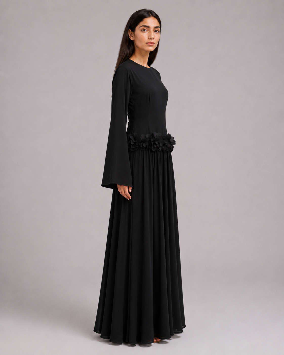 Ayla Floral Waist Maxi Dress - Black
