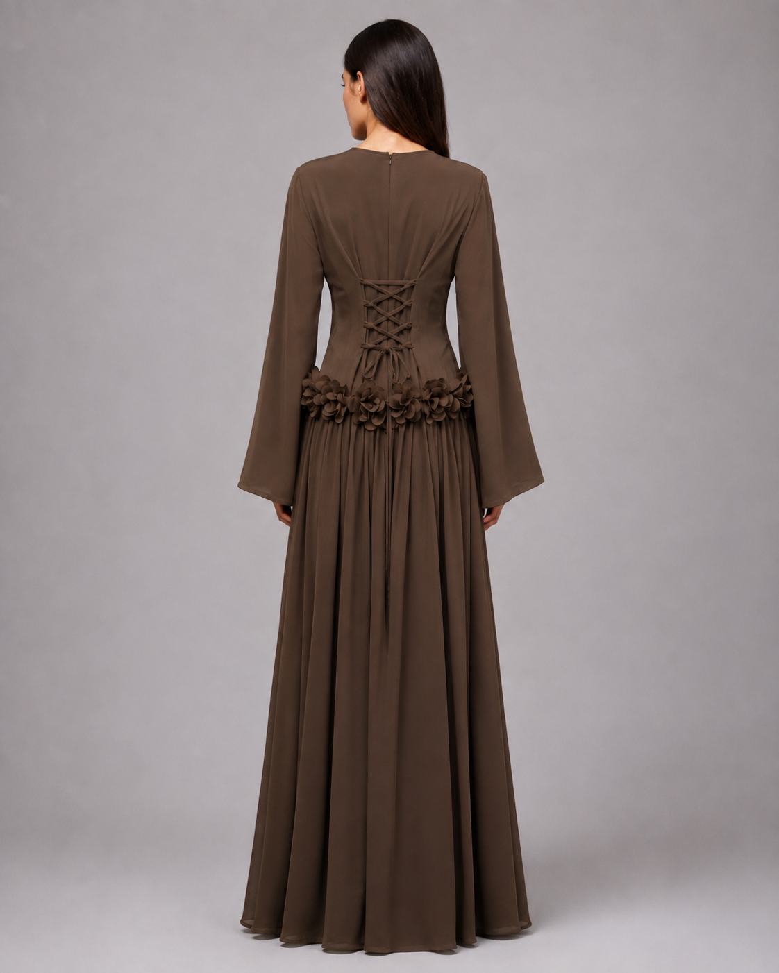 Ayla Floral Waist Maxi Dress - Brown