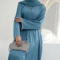 Marla Satin Diamond Trim Modest Dress - Blue