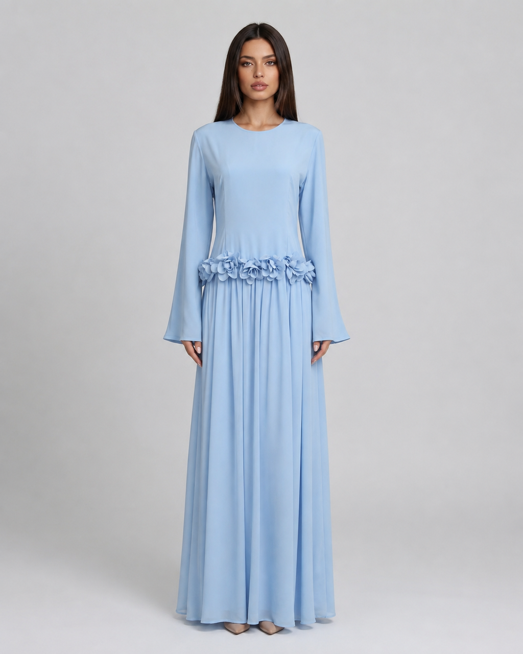Ayla Floral Waist Maxi Dress - Blue