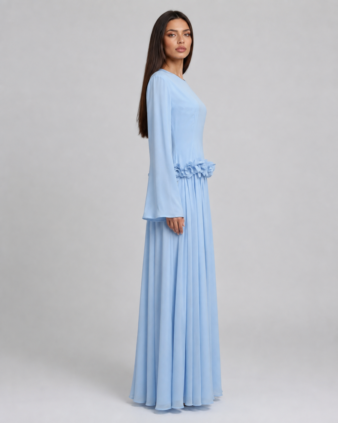 Ayla Floral Waist Maxi Dress - Blue