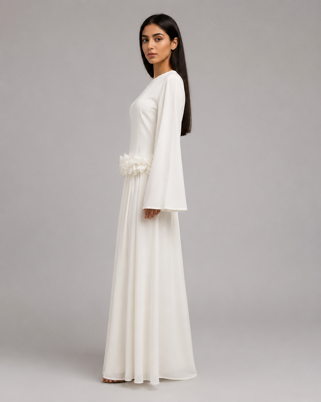 Ayla Floral Waist Maxi Dress - White