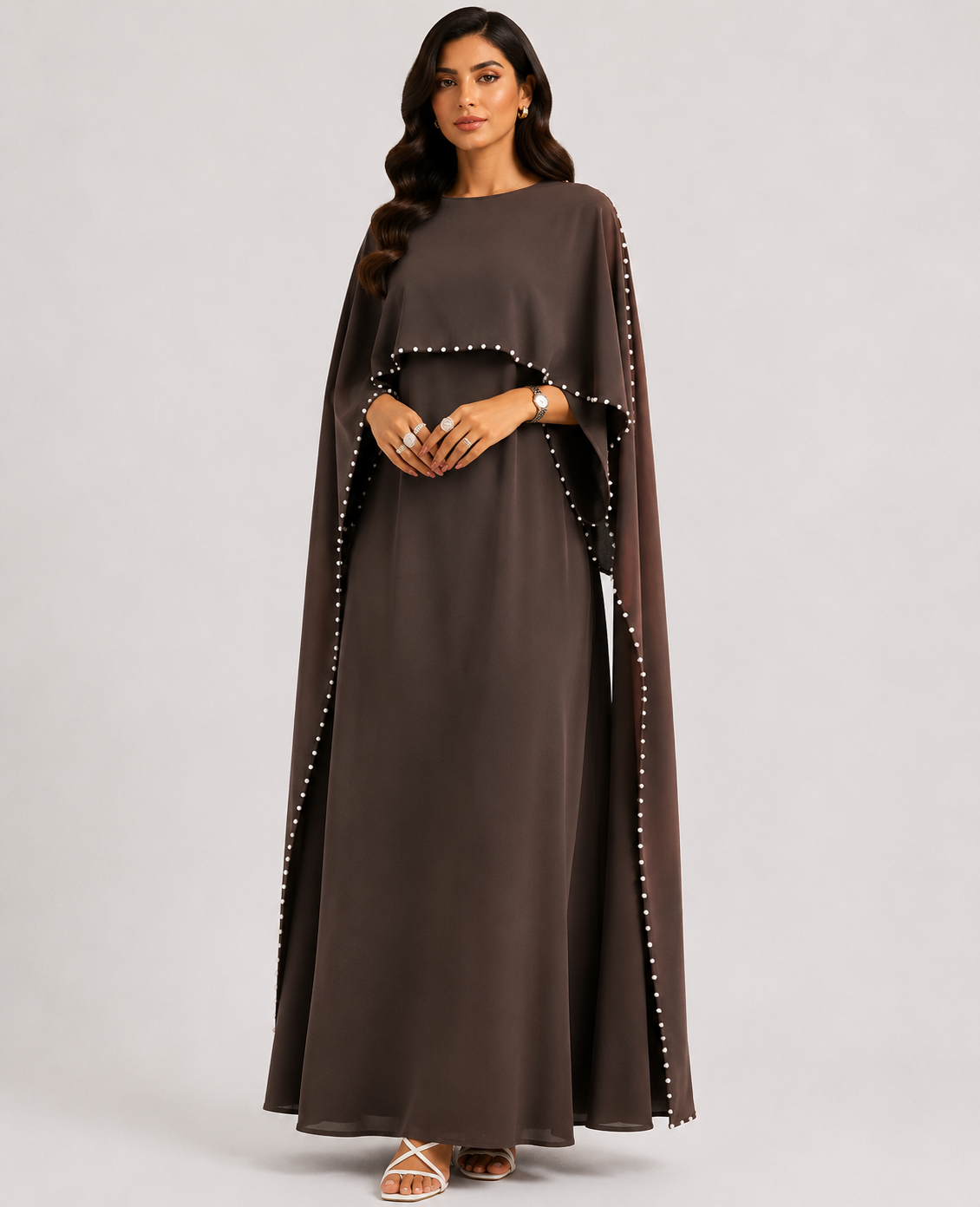 Layla Pearl Shawl Dress - Coffee