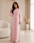 Elara Lace Trim Abaya - Pink