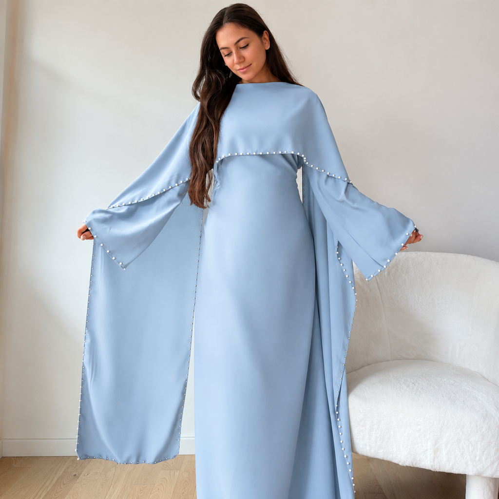 Layla Pearl Shawl Dress - Baby Blue