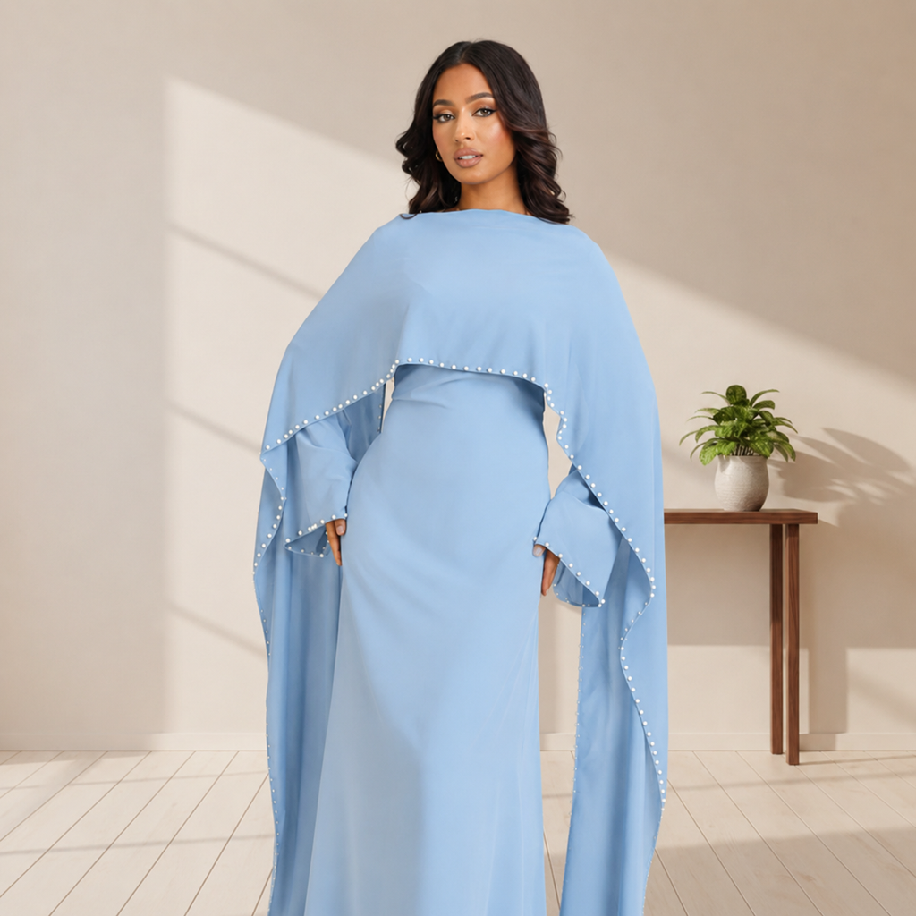 Layla Pearl Shawl Dress - Baby Blue