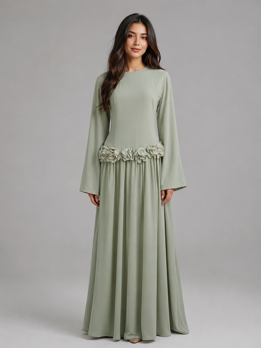 Ayla Floral Waist Maxi Dress - Light Green