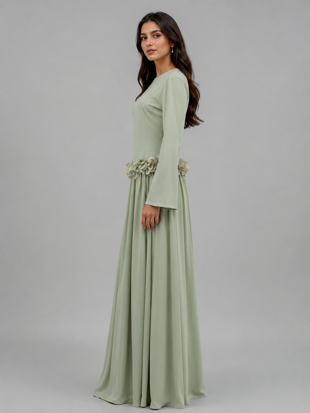 Ayla Floral Waist Maxi Dress - Light Green