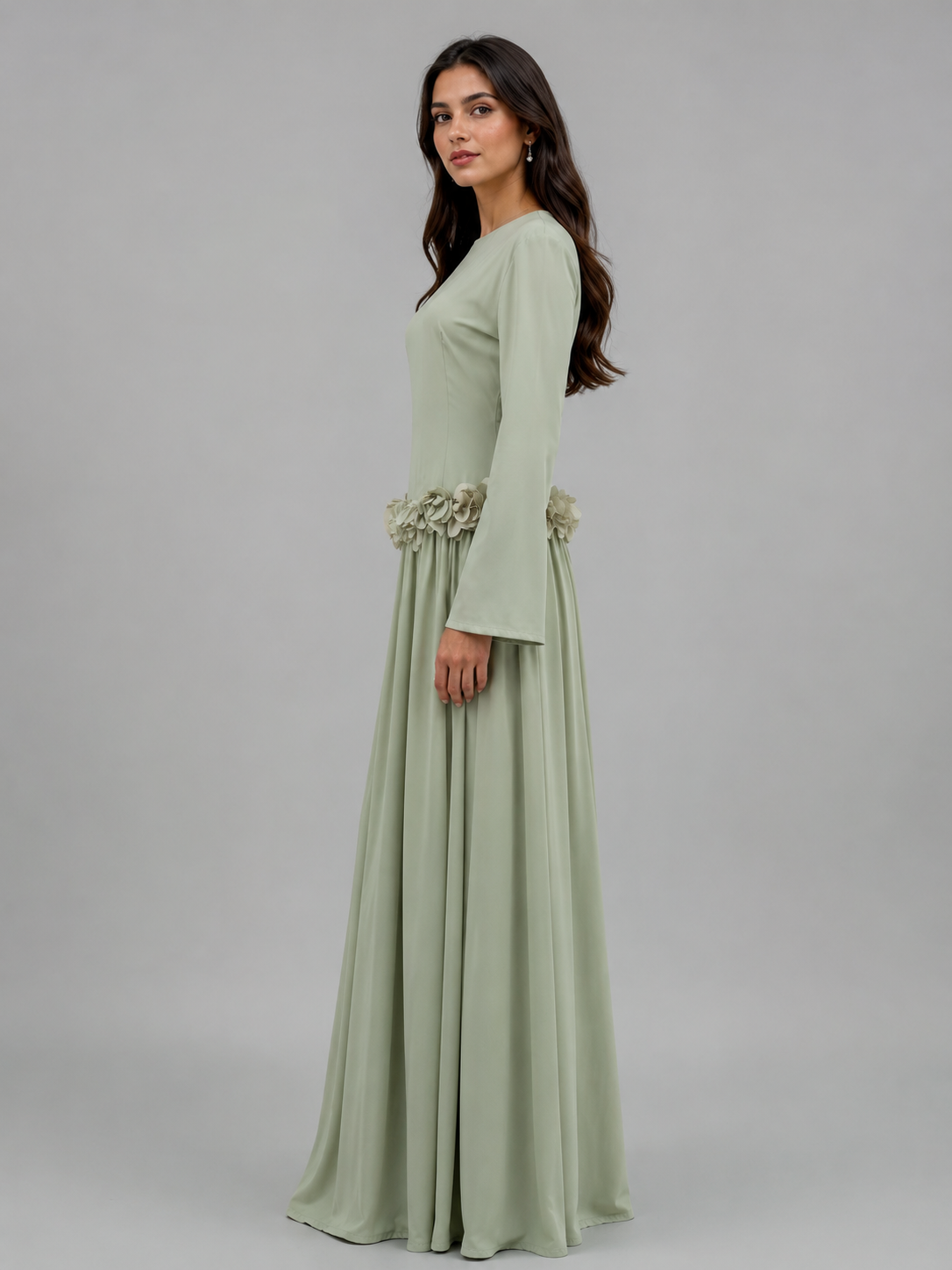 Ayla Floral Waist Maxi Dress - Light Green