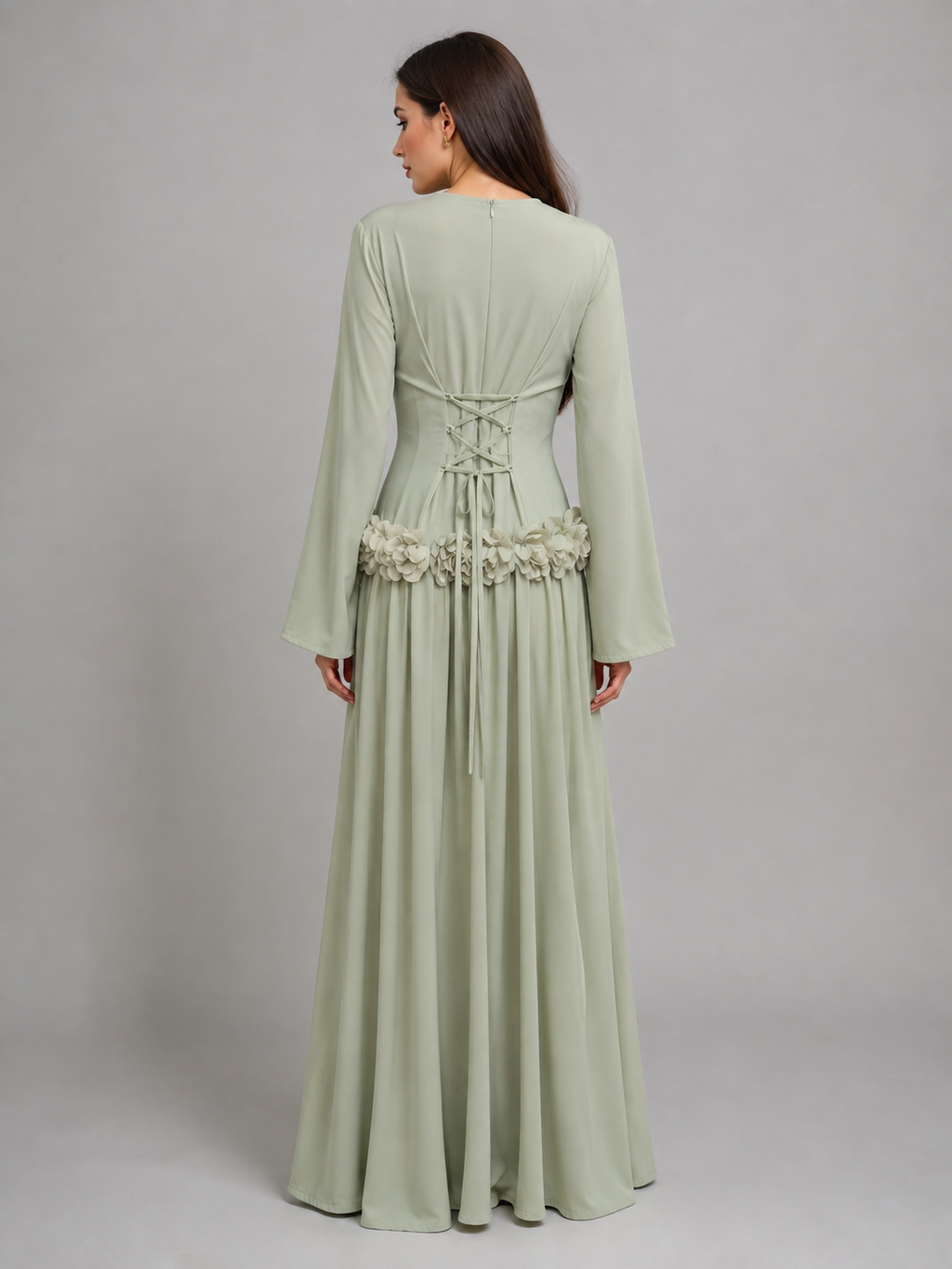 Ayla Floral Waist Maxi Dress - Light Green