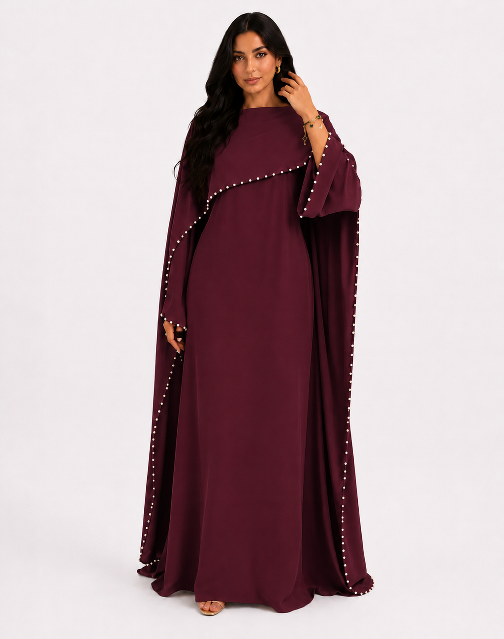 Layla Pearl Shawl Dress - Burgundy