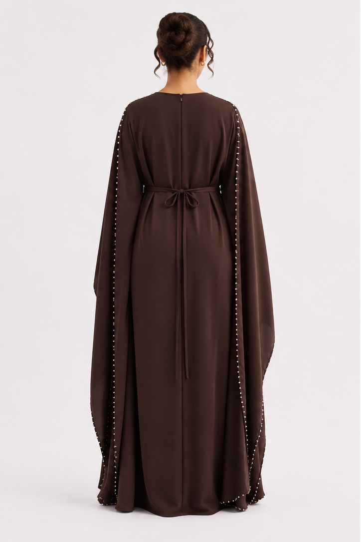 Layla Pearl Shawl Dress - Coffee