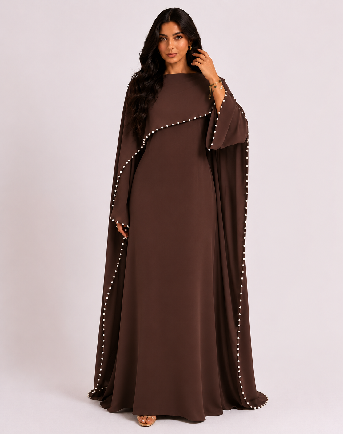 Layla Pearl Shawl Dress - Coffee