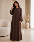Elara Lace Trim Abaya - Brown