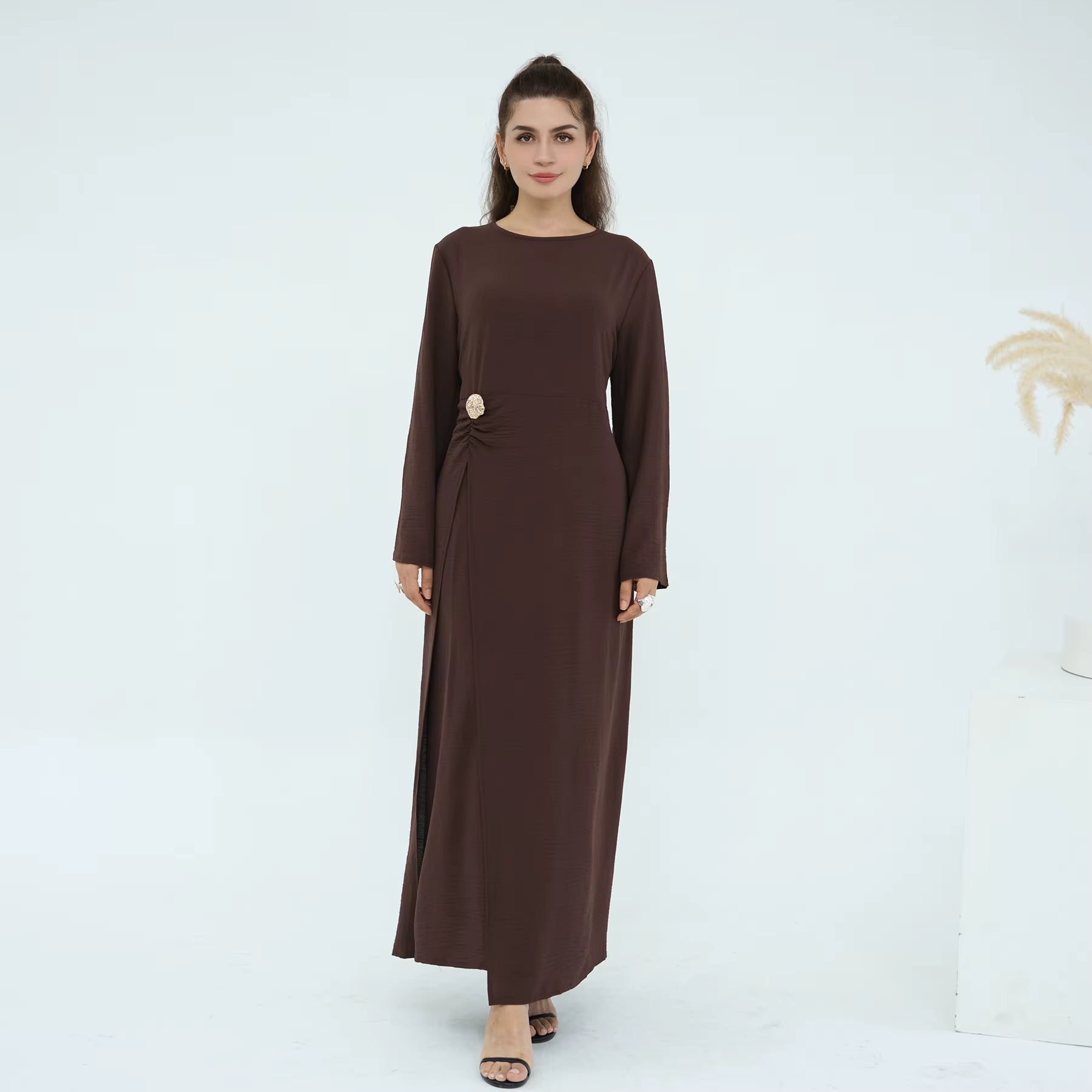 Lena Gold Detail Maxi Dress - Coffee