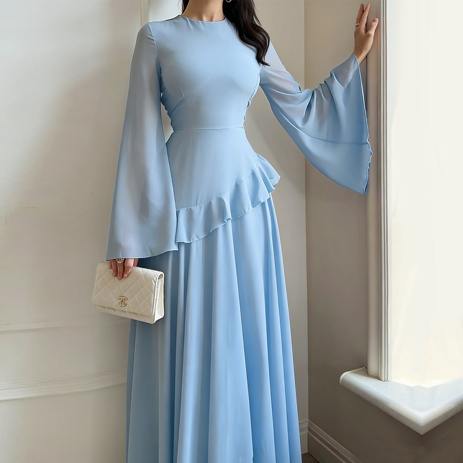Aurelia Ruffle Maxi Dress - Blue