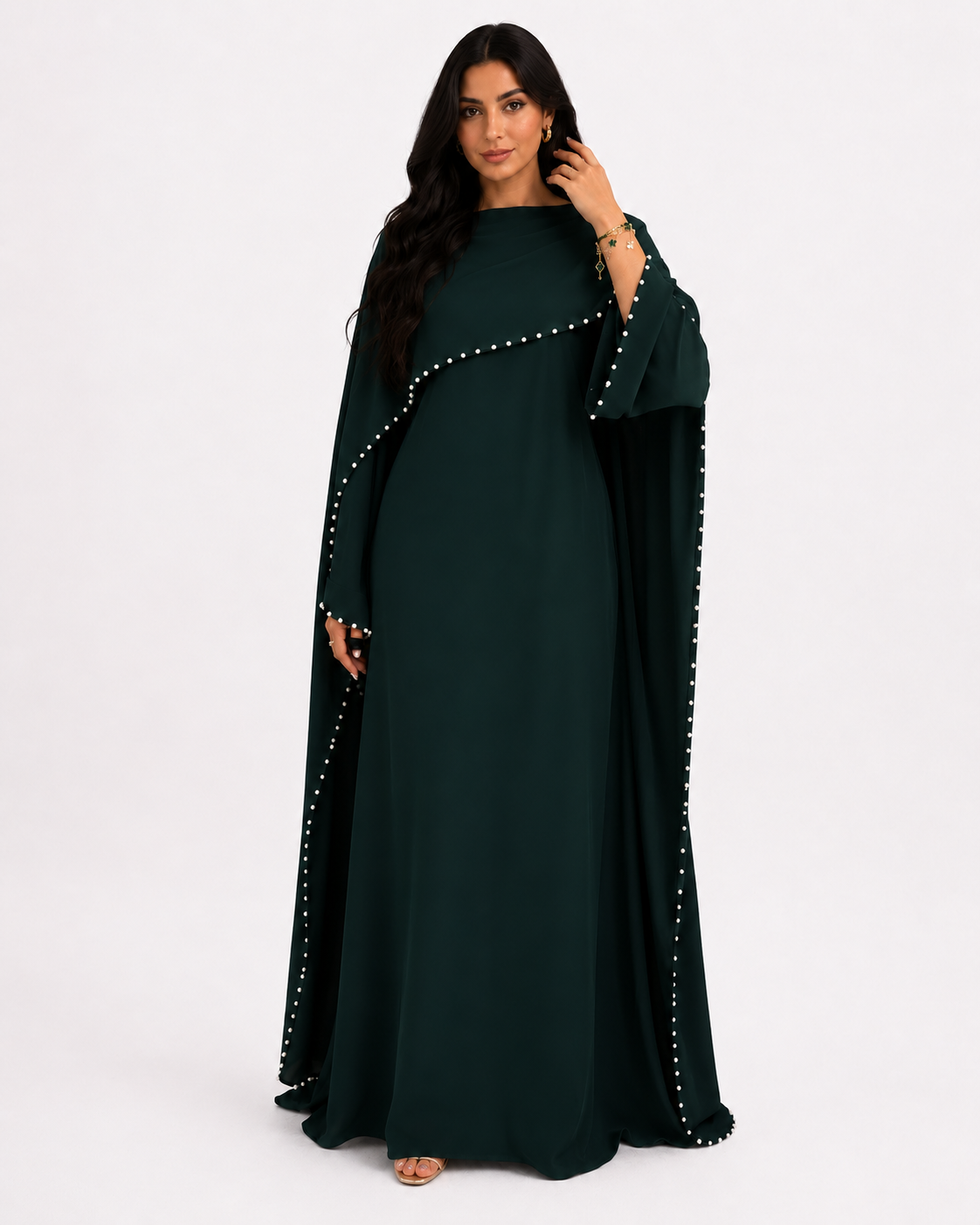Layla Pearl Shawl Dress - Emerald