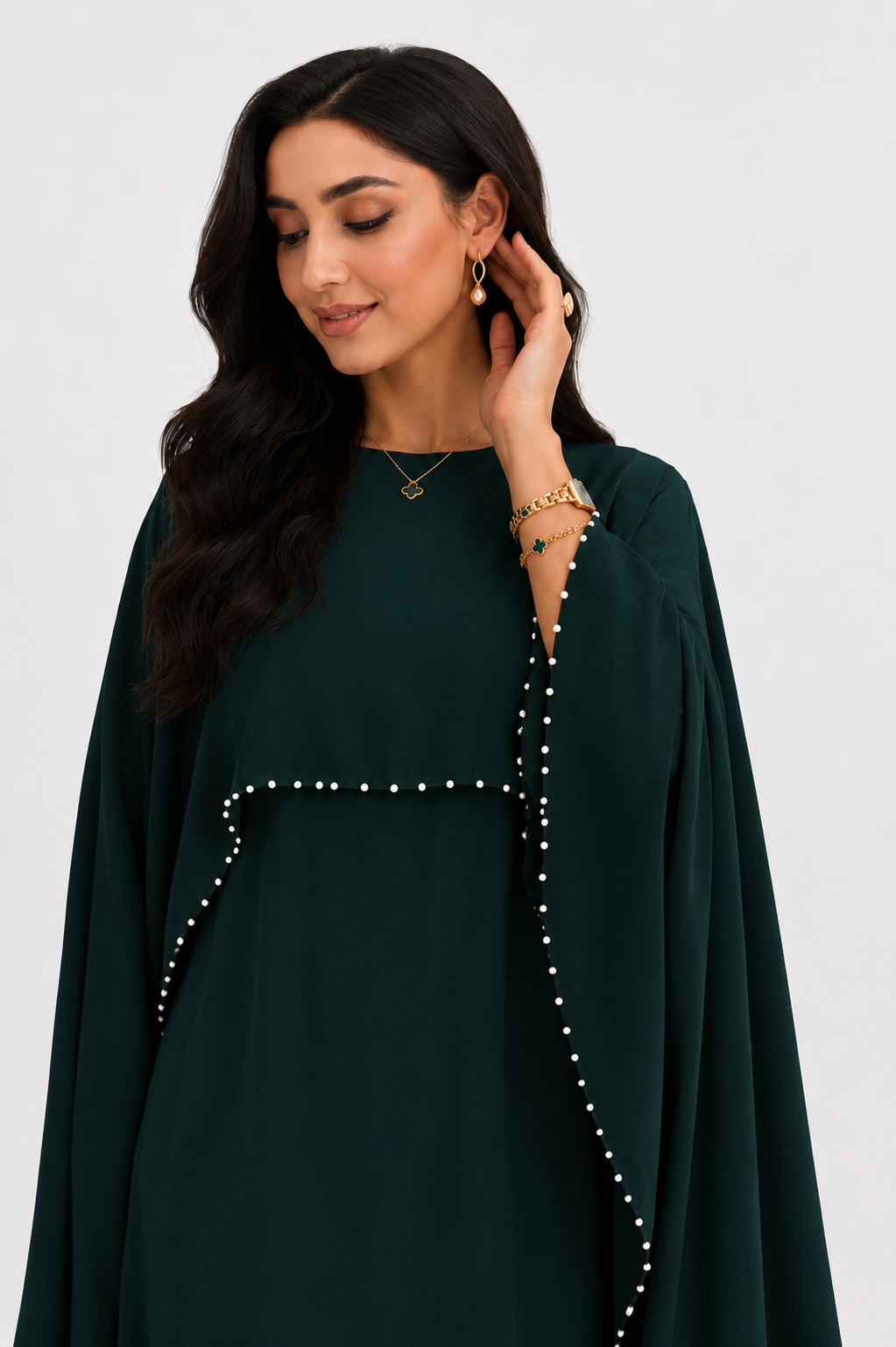 Layla Pearl Shawl Dress - Emerald