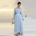 Marla Satin Diamond Trim Modest Dress - Gray