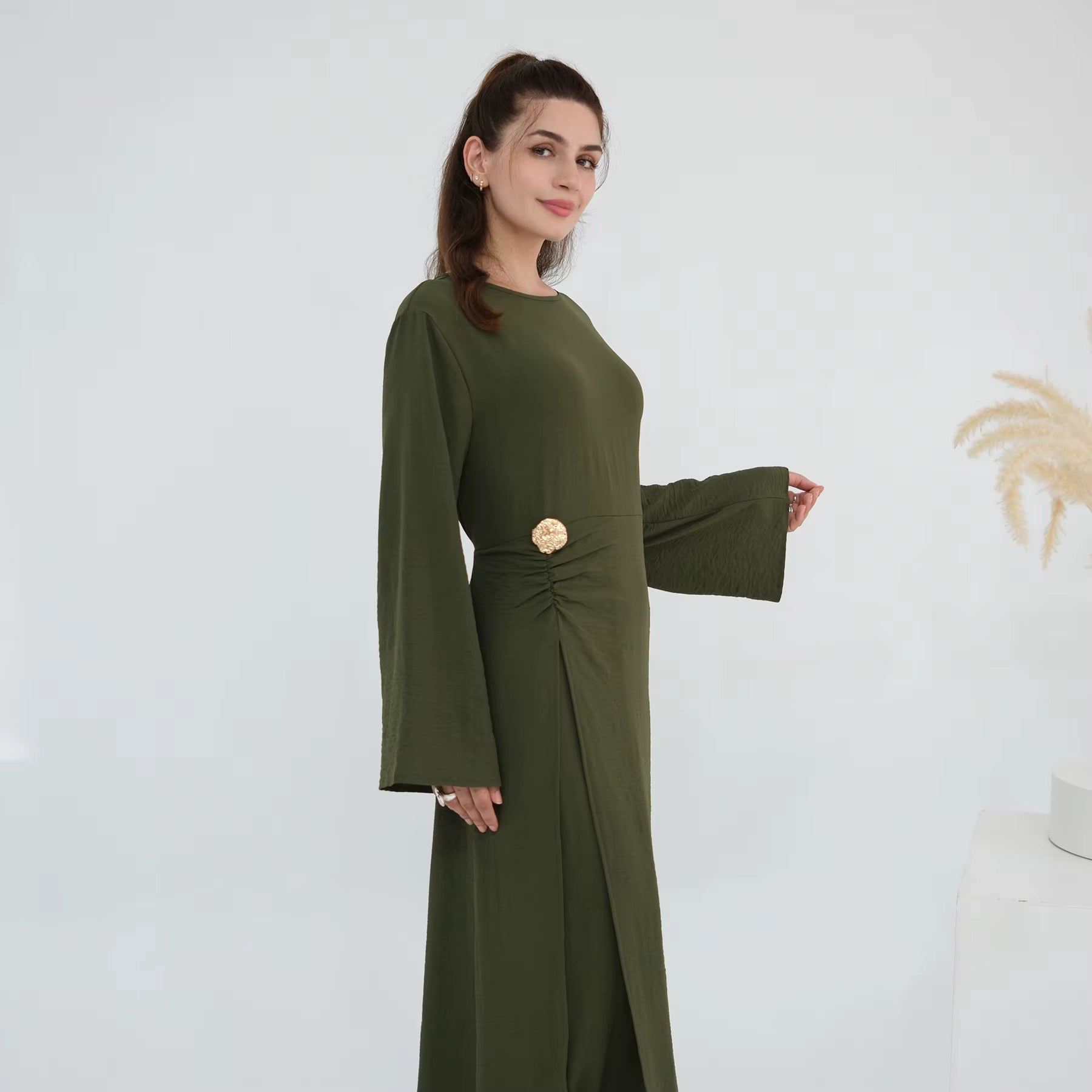 Lena Gold Detail Maxi Dress - Green