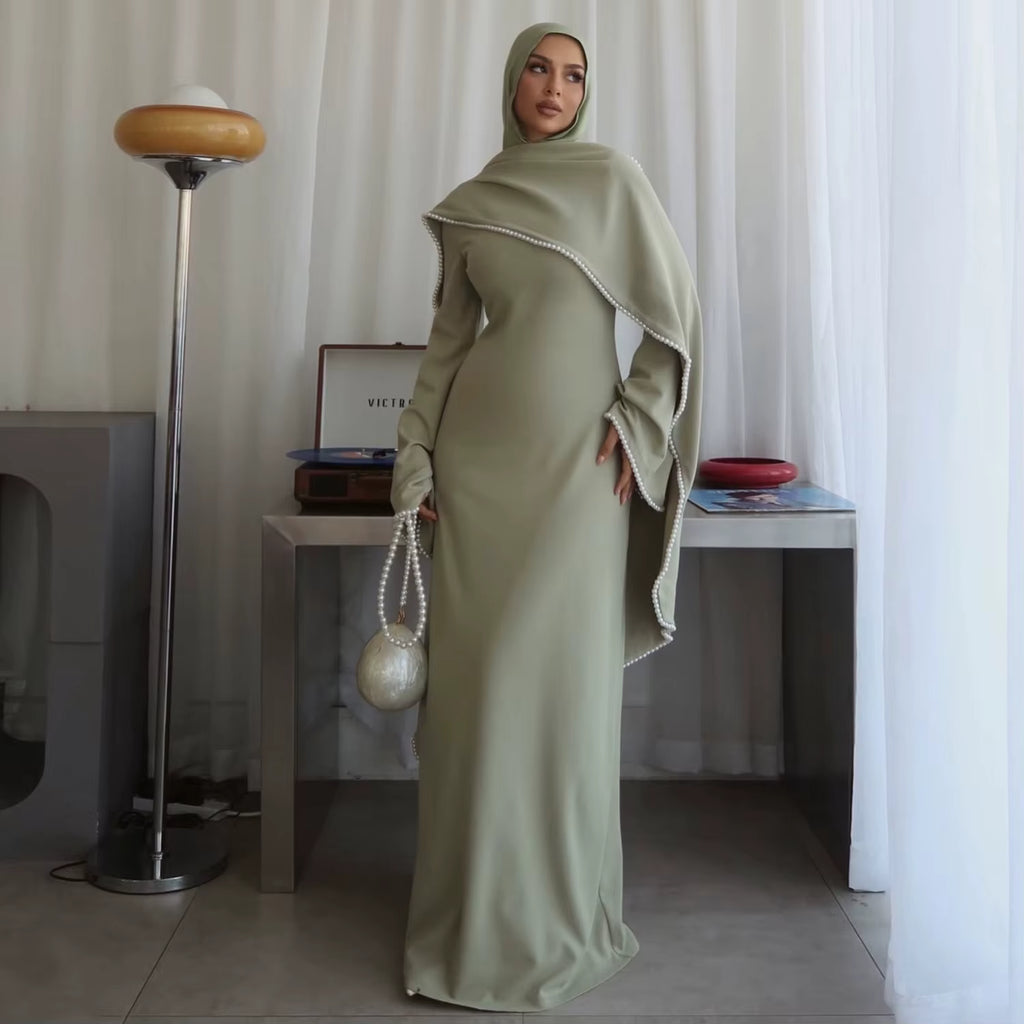 Layla Pearl Shawl Dress - Light Green