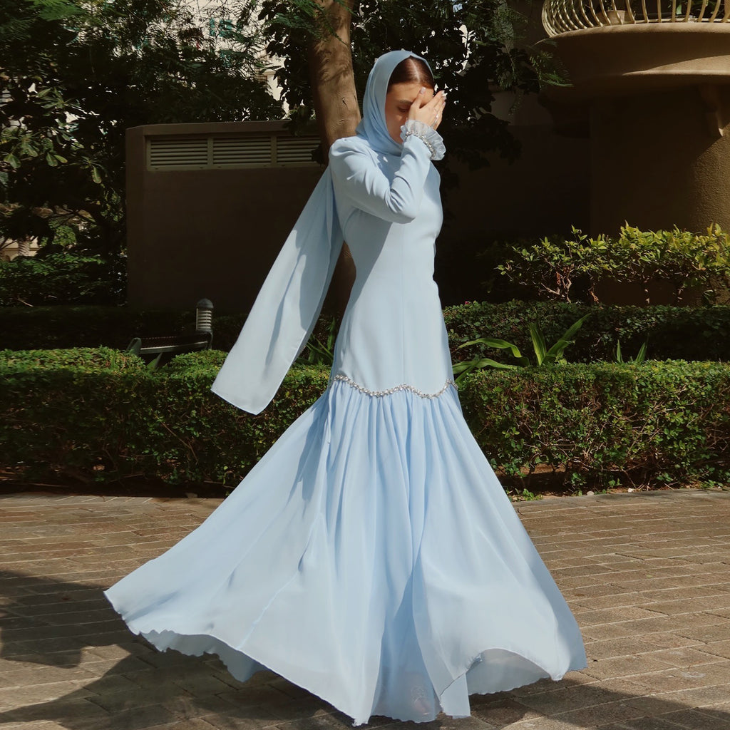 Alaia Modest Evening Dress - Baby Blue