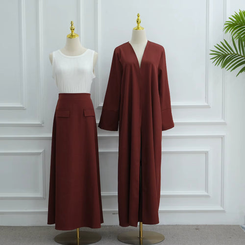 Amal Co Ord Abaya Set - Burgundy