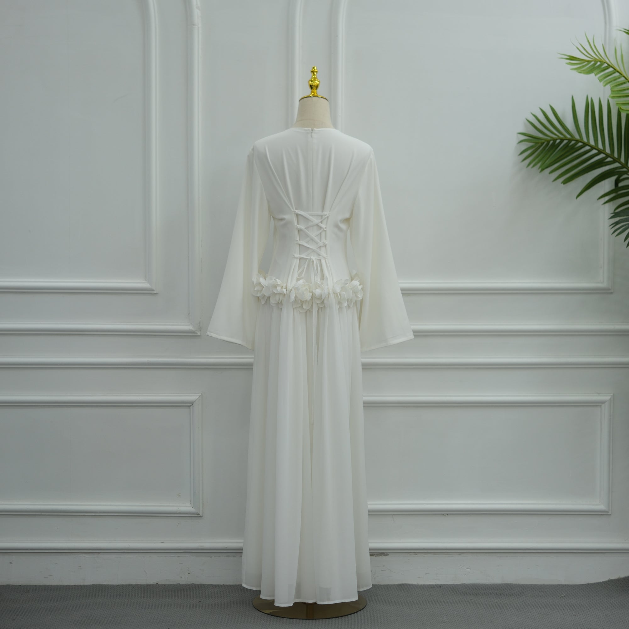 Ayla Floral Waist Maxi Dress - White