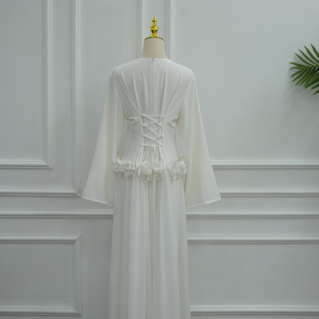 Ayla Floral Waist Maxi Dress - White