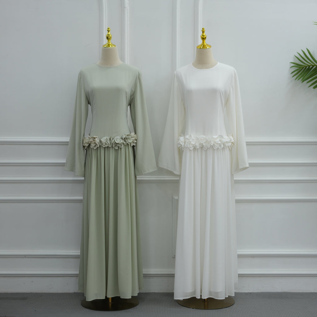 Ayla Floral Waist Maxi Dress - White
