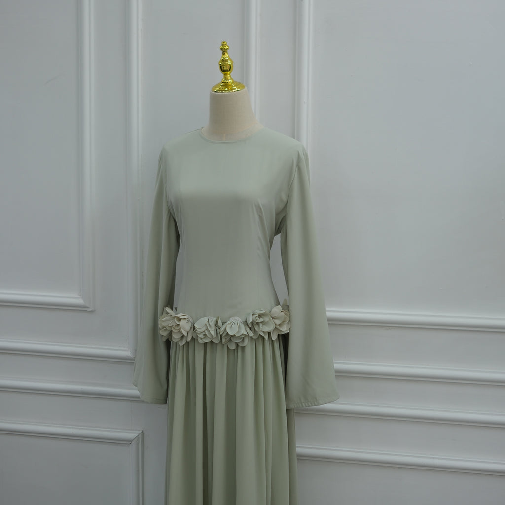 Ayla Floral Waist Maxi Dress - Light Green