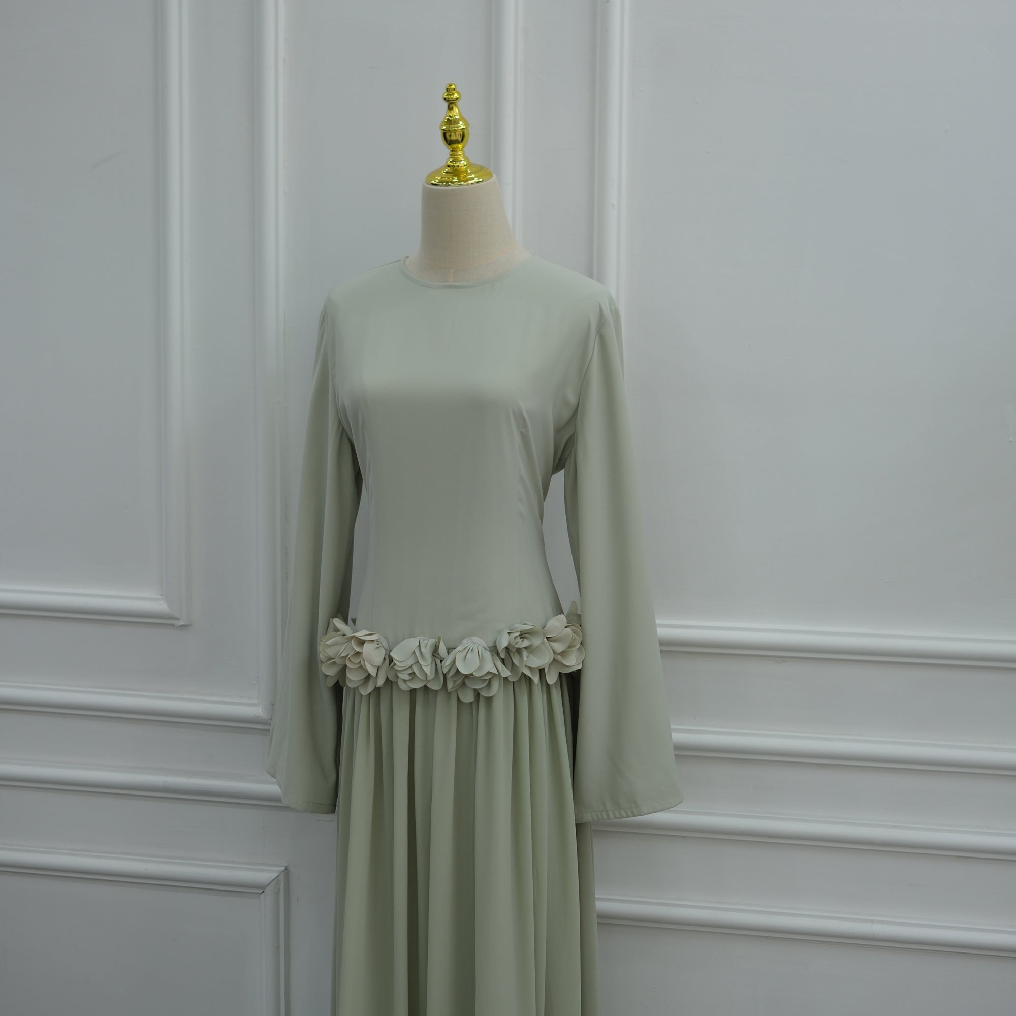 Ayla Floral Waist Maxi Dress - Light Green
