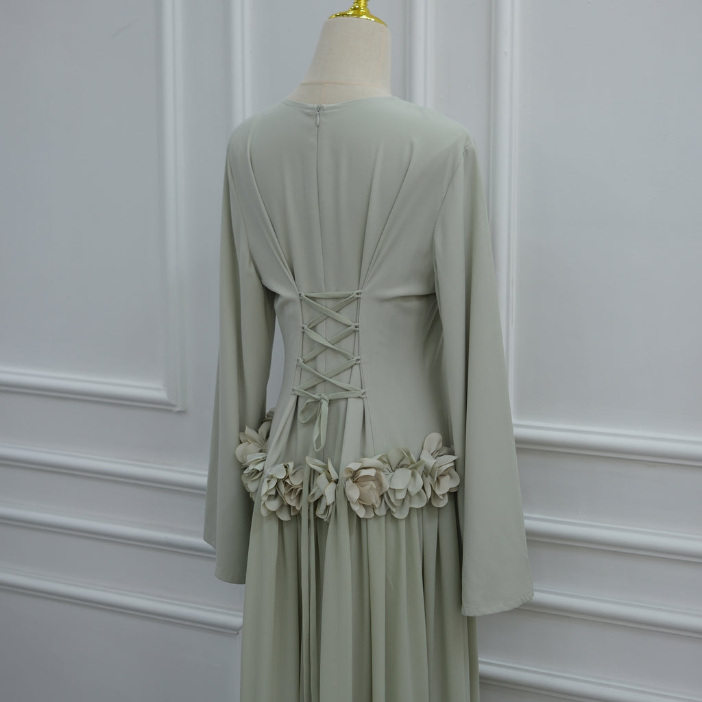 Ayla Floral Waist Maxi Dress - Light Green