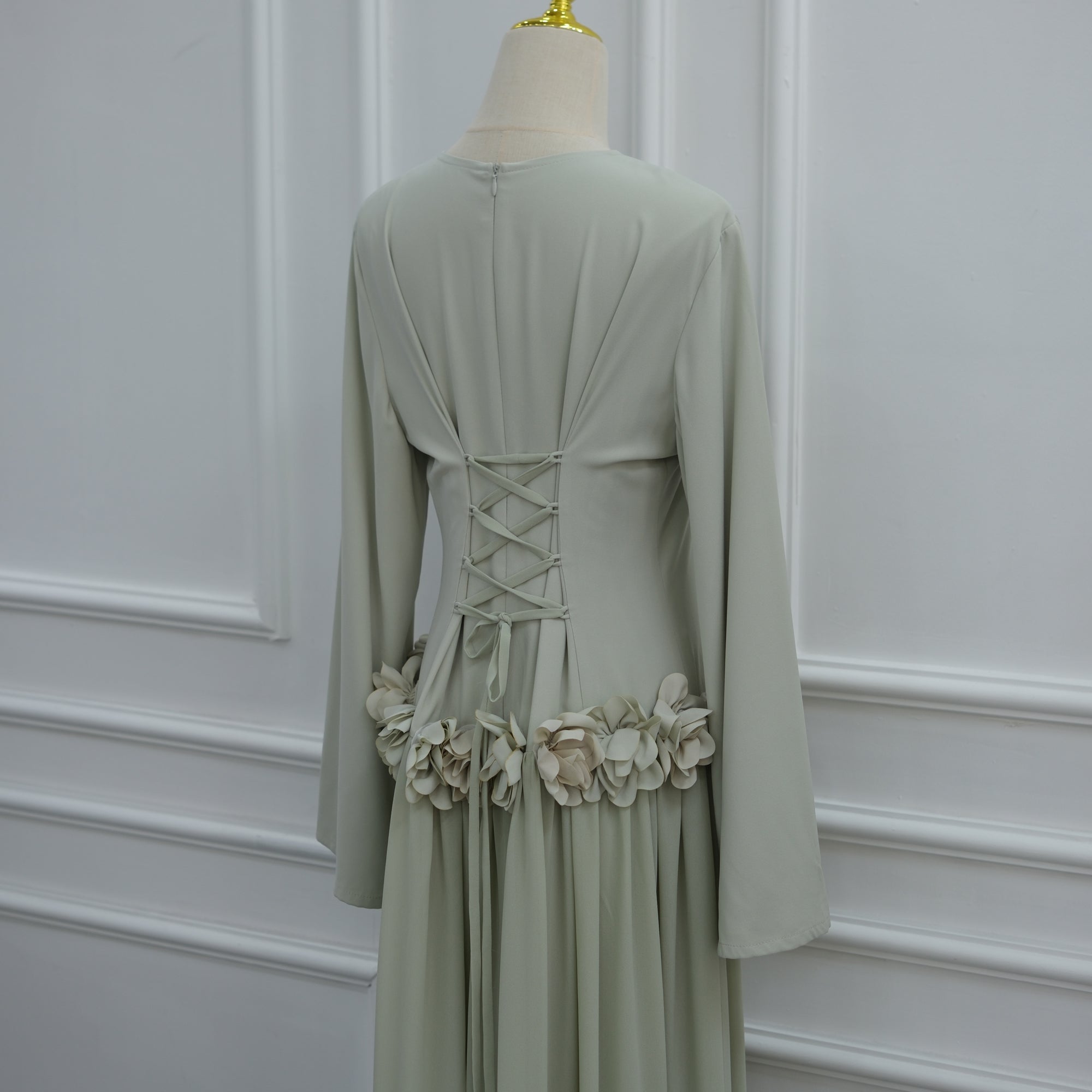 Ayla Floral Waist Maxi Dress - Light Green