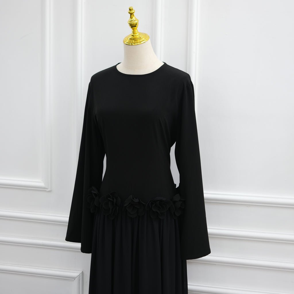 Ayla Floral Waist Maxi Dress - Black