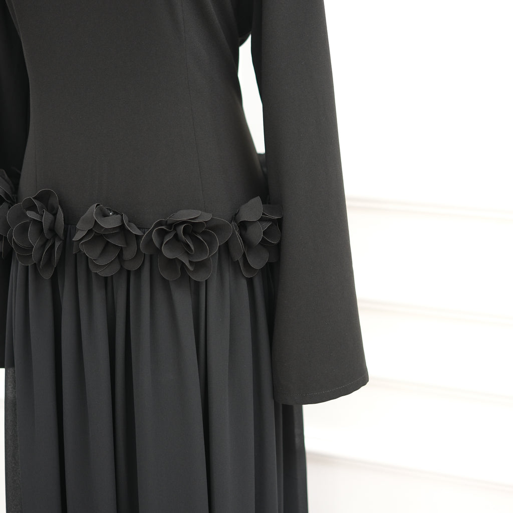 Ayla Floral Waist Maxi Dress - Black