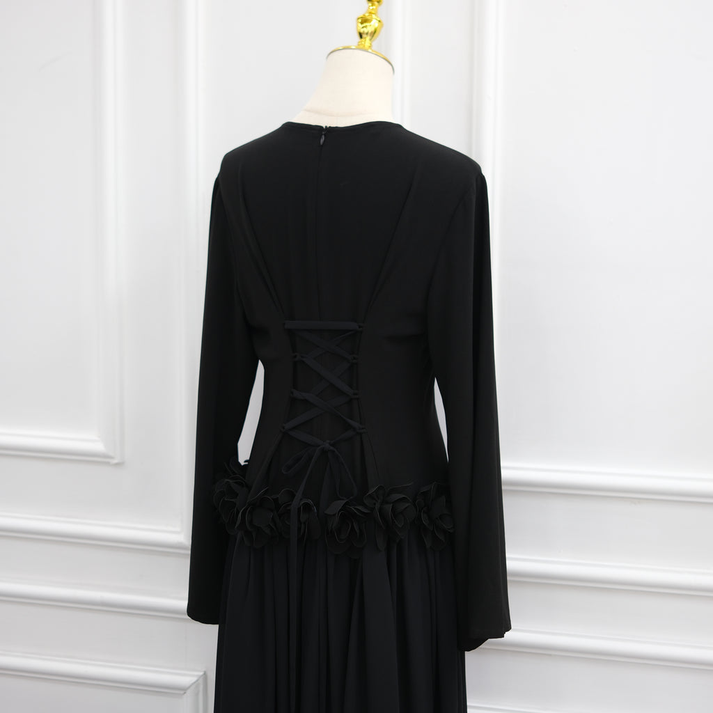 Ayla Floral Waist Maxi Dress - Black