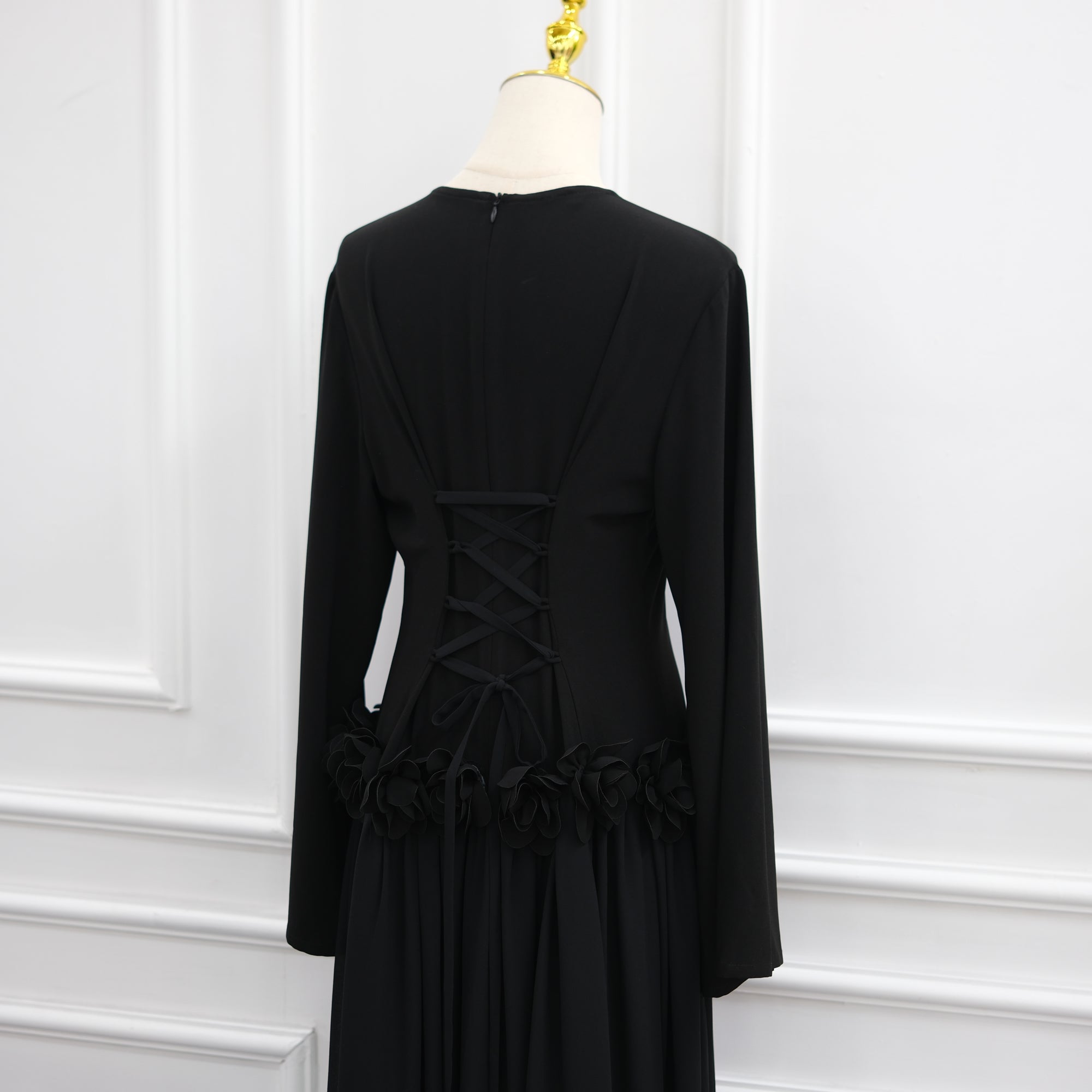 Ayla Floral Waist Maxi Dress - Black