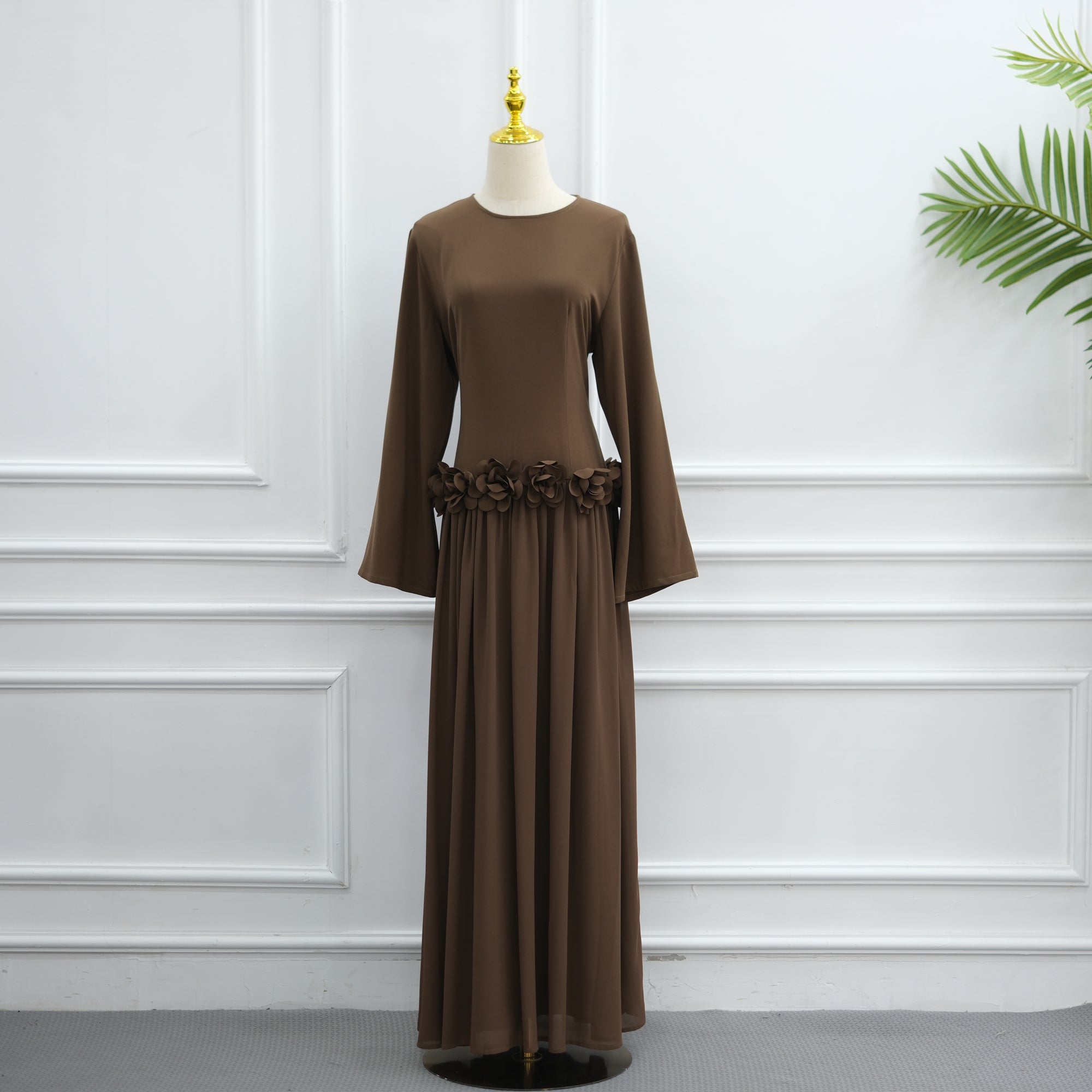 Ayla Floral Waist Maxi Dress - Brown