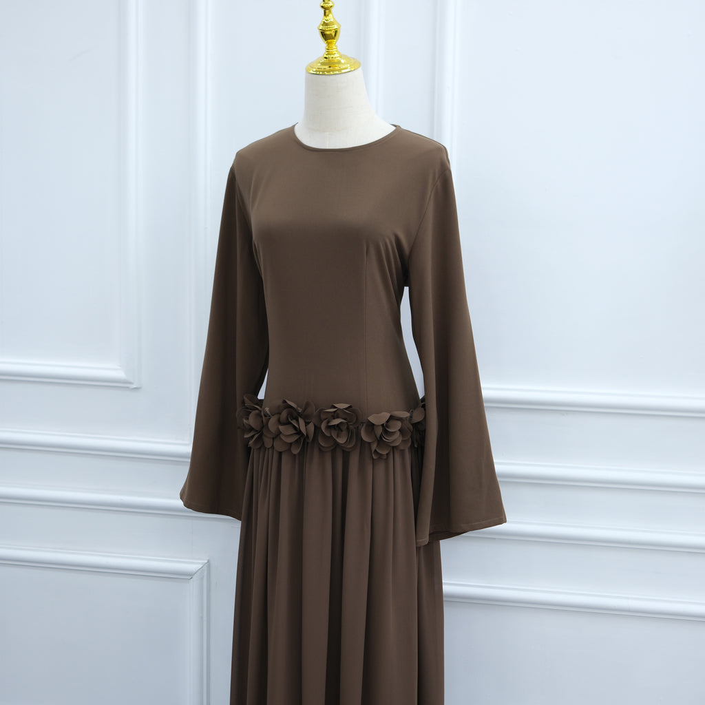Ayla Floral Waist Maxi Dress - Brown