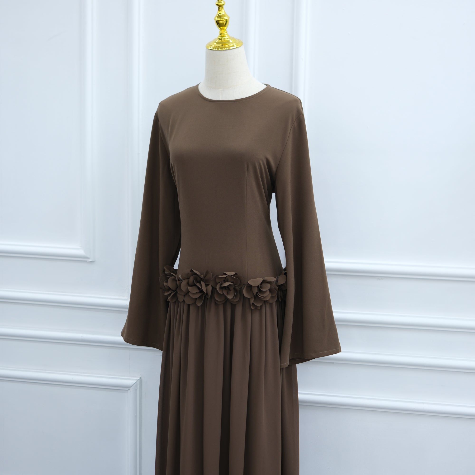 Ayla Floral Waist Maxi Dress - Brown
