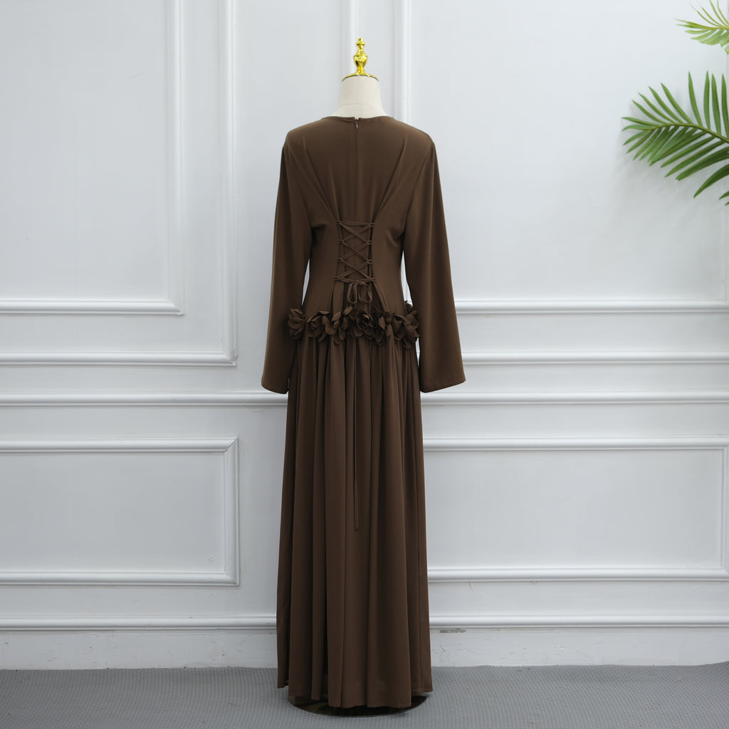 Ayla Floral Waist Maxi Dress - Brown