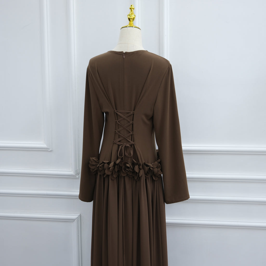 Ayla Floral Waist Maxi Dress - Brown